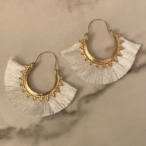 Elegant Gold and White Fringe Earrings